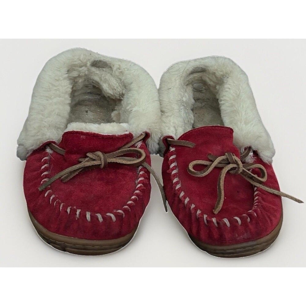 L.L.Bean Red Wicked Good Moccasins Slippers Shearling Women’s Size 7 M